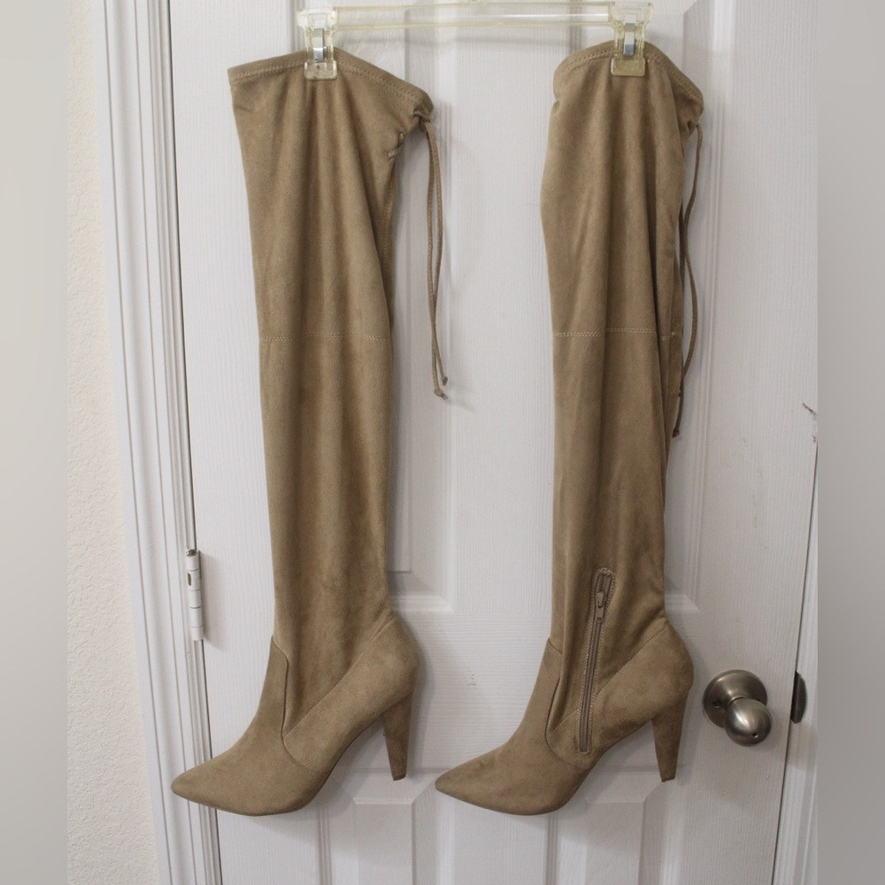 French Connection Size 11 Tan Faux Suede Over-the-Knee Boots w/4”Stiletto Heel - Picture 10 of 14